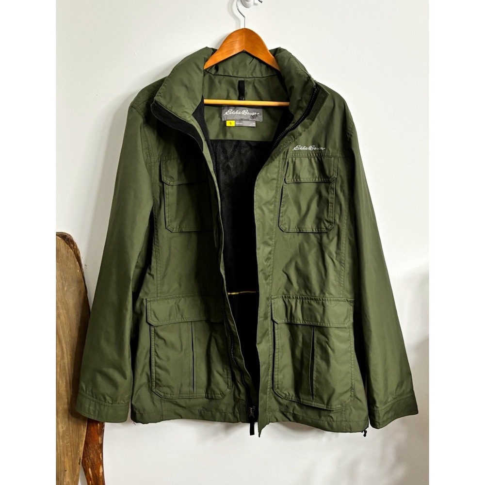 Eddie Bauer Travex Mens Green Canvas Lined Field Jacket Zip Pockets Size M